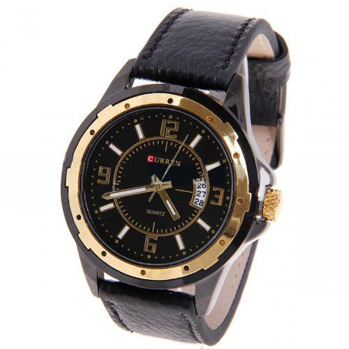 Curren Unisex Watch with Black Leather Band (Black 4.8cm Dial) - CUR012