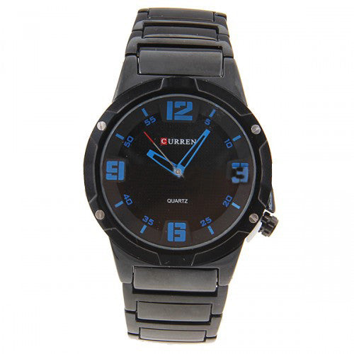 Curren Men's Black Stainless Steel Leisure Waterproof Watch (Black 4.4cm Dial) - Blue - CUR069