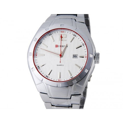 Curren Men's Stainless Steel Watch with Red Accents (White 4.5cm Dial) - CUR023