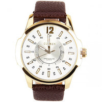 Curren Men's Watch and Brown Leather Band (White 4.8cm Dial) - CUR035